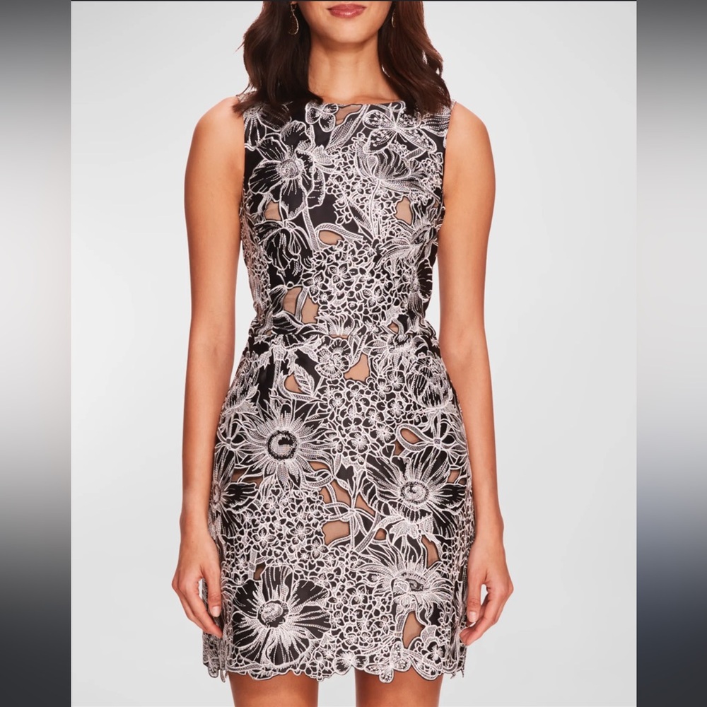 Marchesa Notte
Sleeveless Cutwork Floral Lace Mini Dress